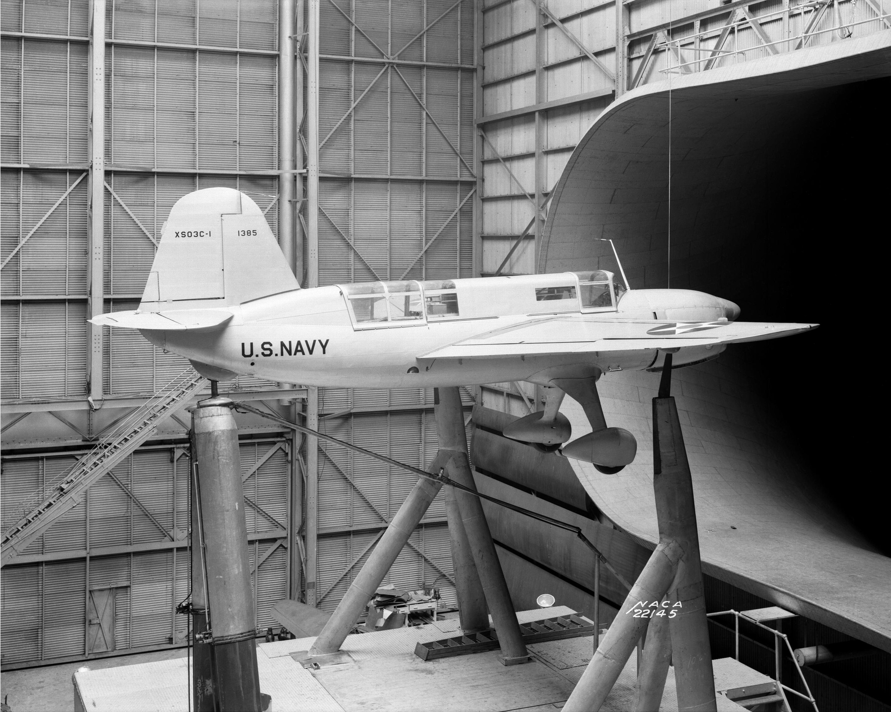 Curtiss_XSO3C_in_wind_tunnel_1940